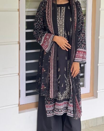 Black printed suit